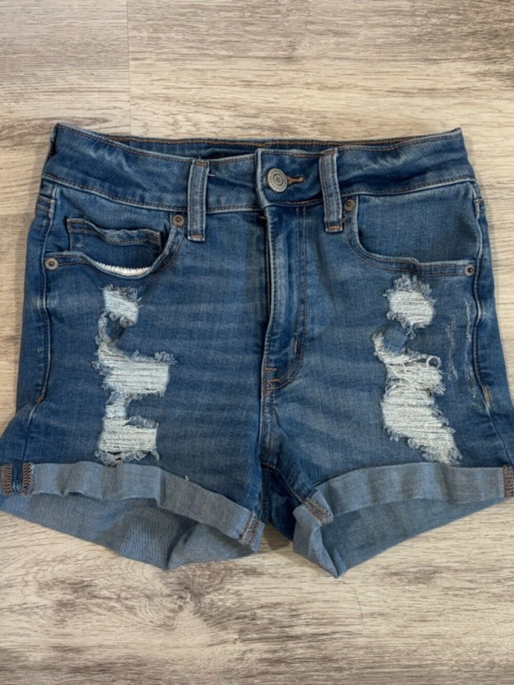 Aéropostale High Rise Midi Distressed Cuffed Denim Shorts Size 4